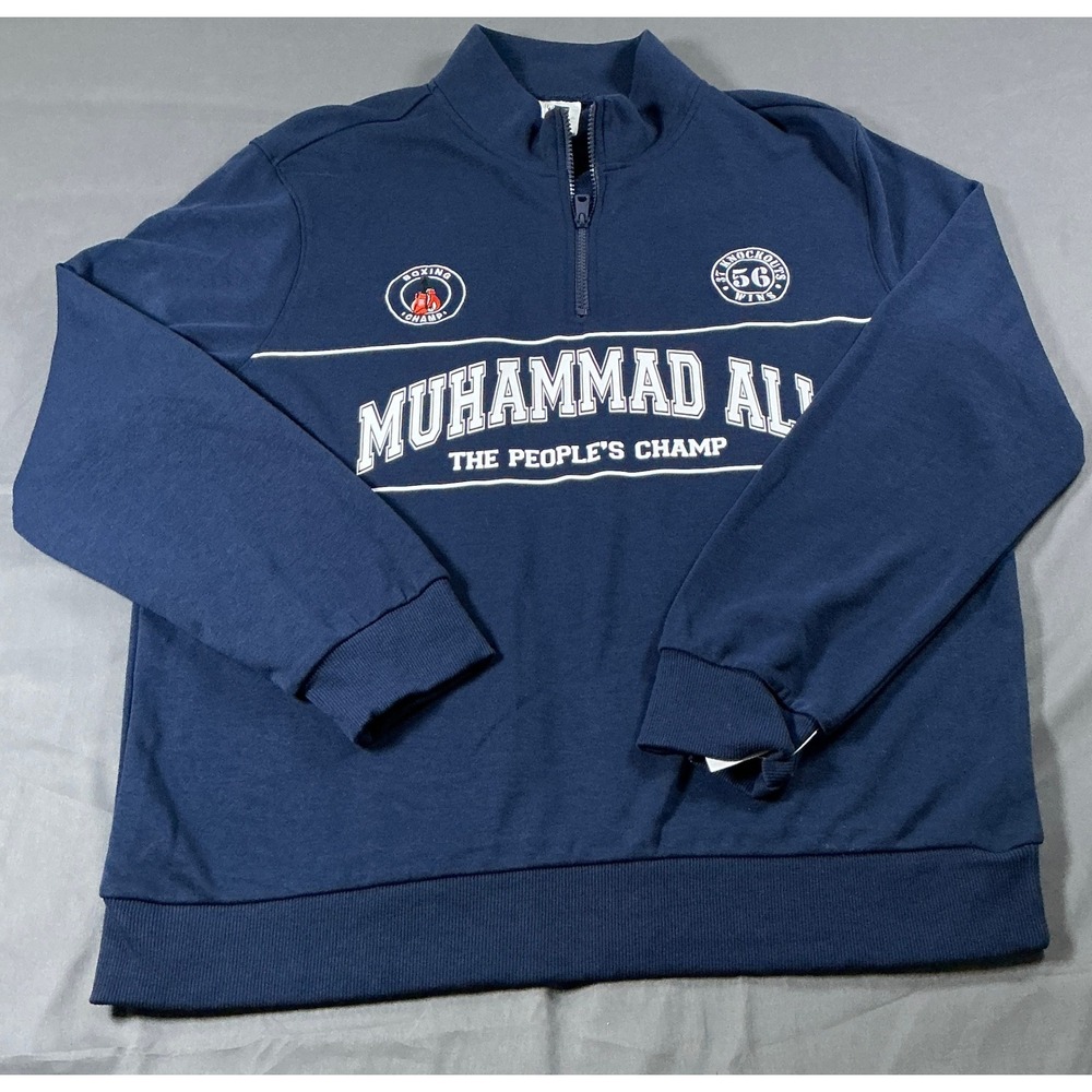 Muhammad Ali The Peoples Champ Navy Blue Quarter Zip Sweatshirt Mens Medium